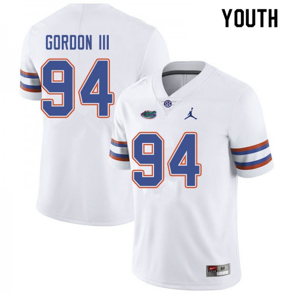 Jordan Brand Youth #94 Moses Gordon III Florida Gators College Football Jersey White